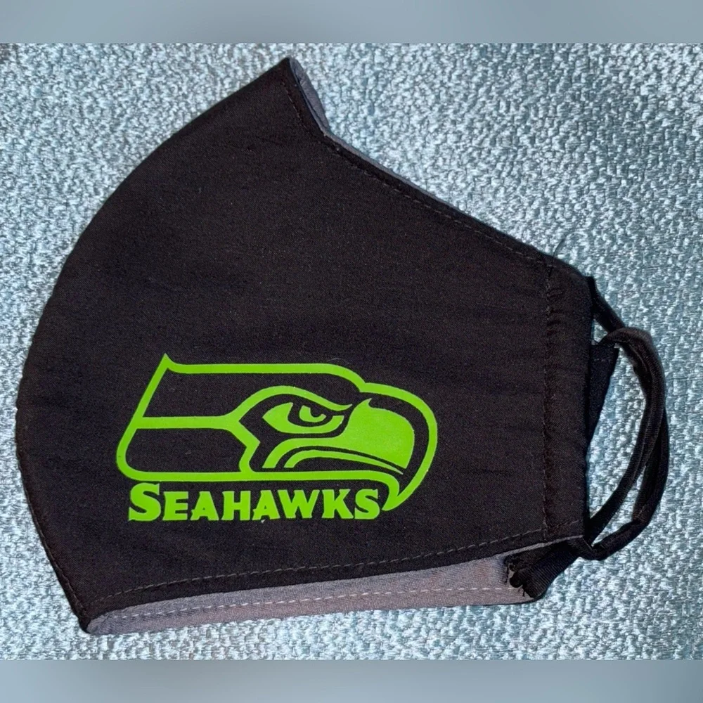 Seattle Seahawks Solid Big Logo Face Cover Reusable Mask. Adult Size | BLK/GRN |